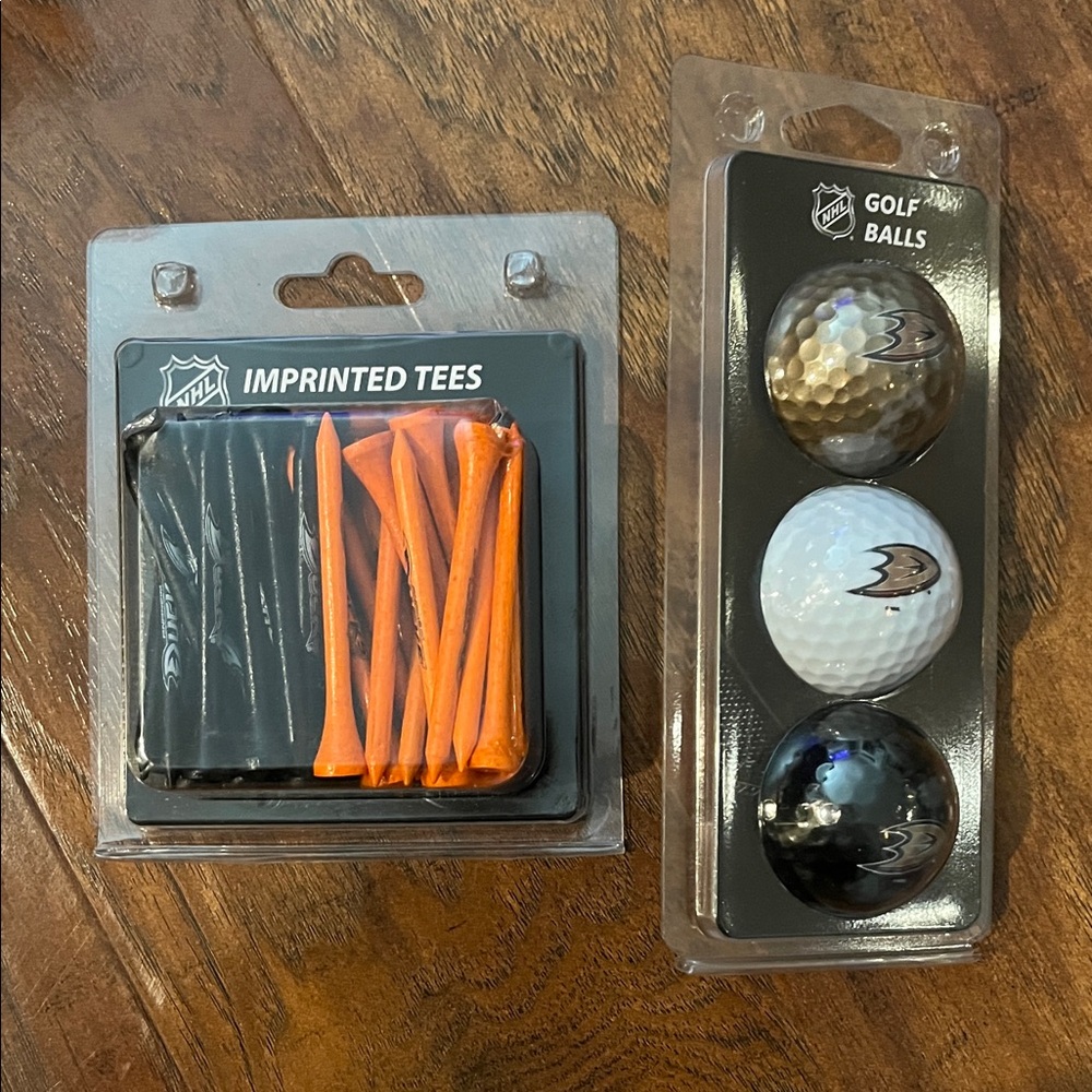 NHL Anaheim Ducks Branded Golf Balls and Black/Orange Tees